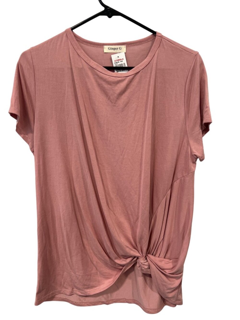 Ginger G Top Large Twist Front Short Sleeve Crewneck Mauve Essential NEW